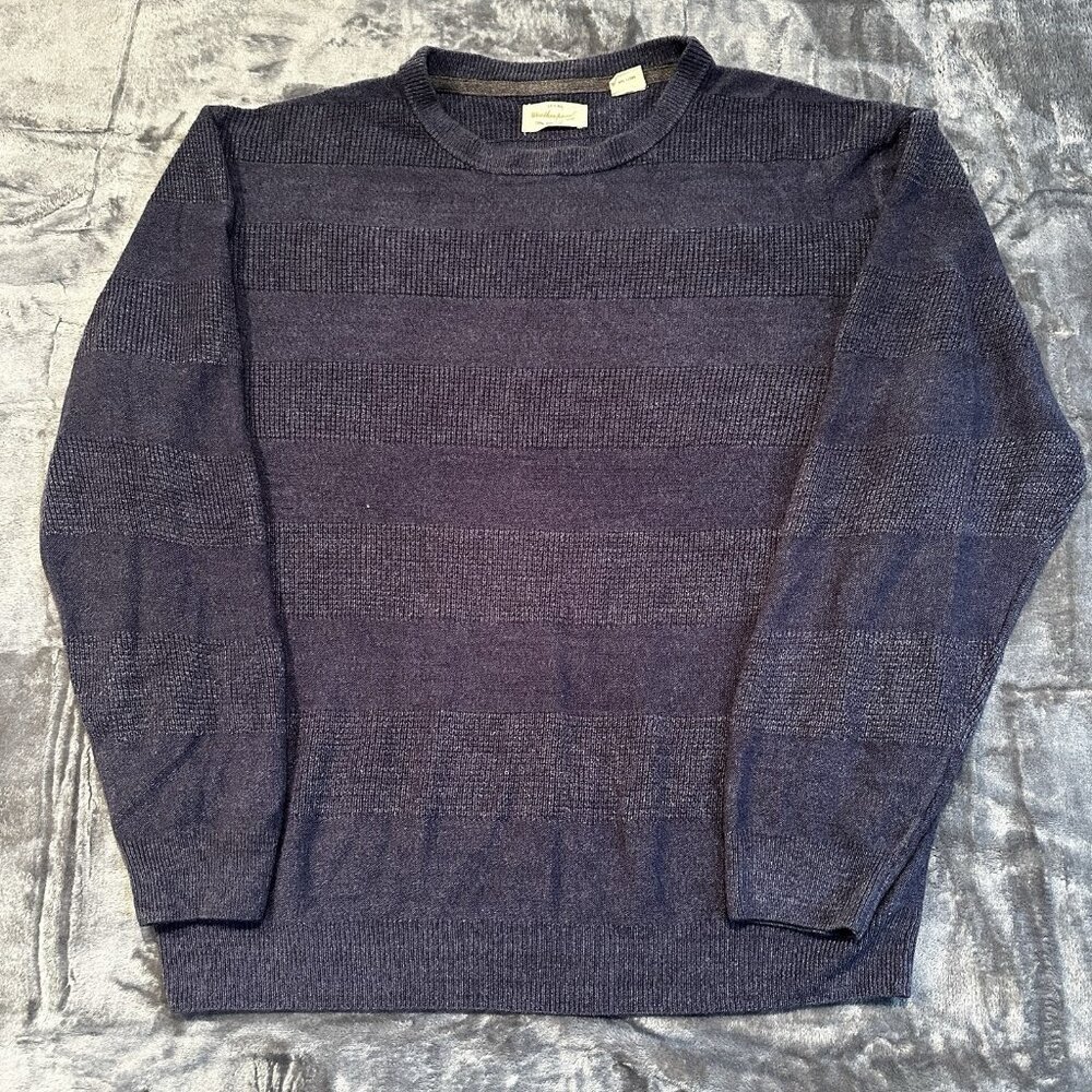 Weatherproof Vintage Men’s Sweater XXL Navy Blue Stripe Textured Knit Pullover